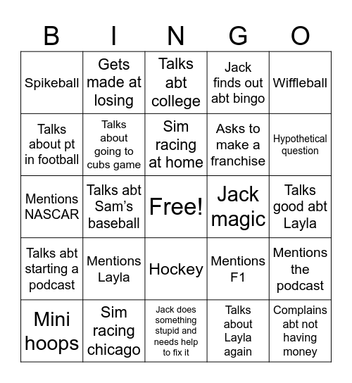 Jacks bingos Bingo Card