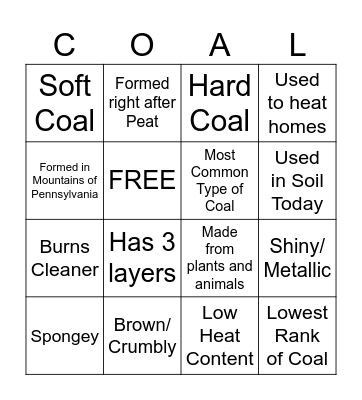 Coal Family Bingo Card