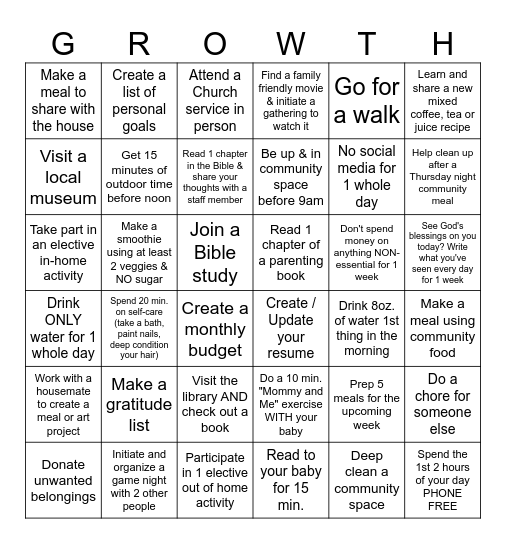 PERSONAL GROWTH Bingo Card