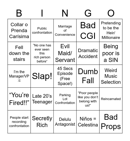 Reel Short Bingo Card