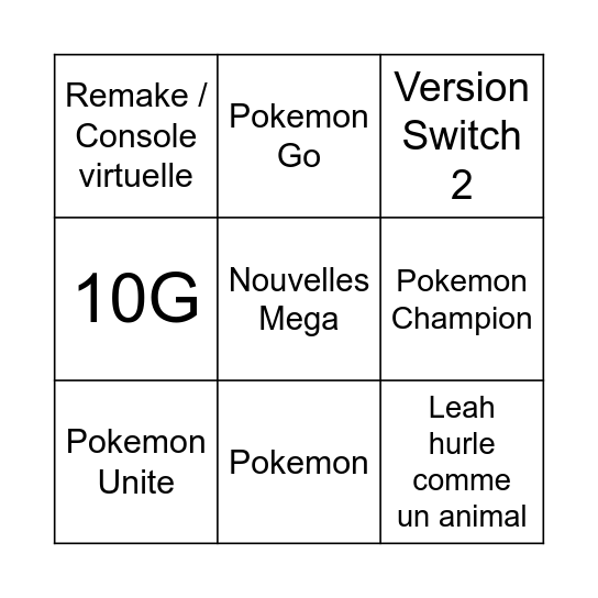 Pokemon Direct Bingo Card