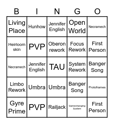 Tennocon 2025 Bingo Card