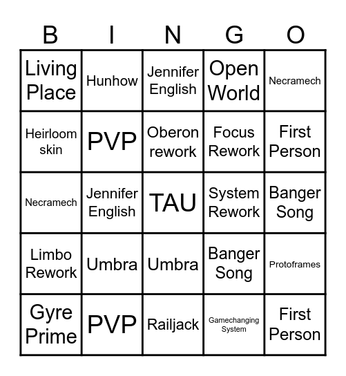 Tennocon 2025 Bingo Card