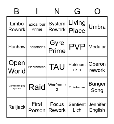 Tennocon 2025 Bingo Card