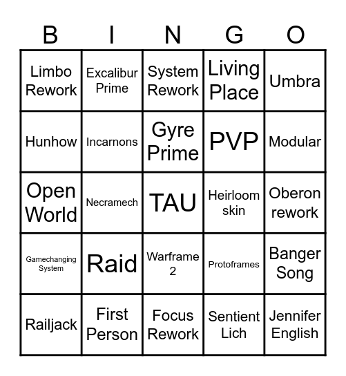 Tennocon 2025 Bingo Card