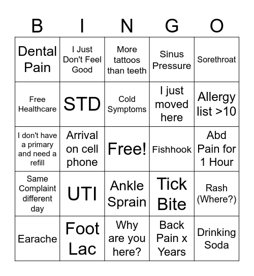 Urgent BS Bingo Card