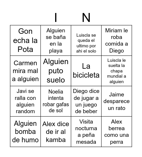 Carmen Bingo Card