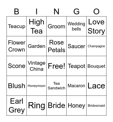 Willow’s Bridal Shower Bingo Card