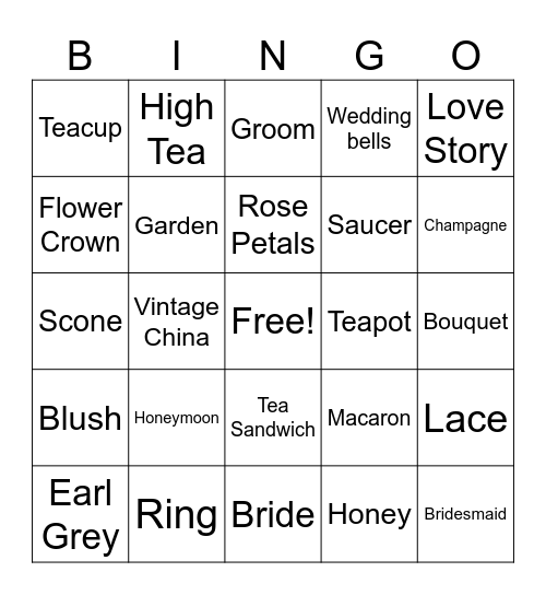 Willow’s Bridal Shower Bingo Card