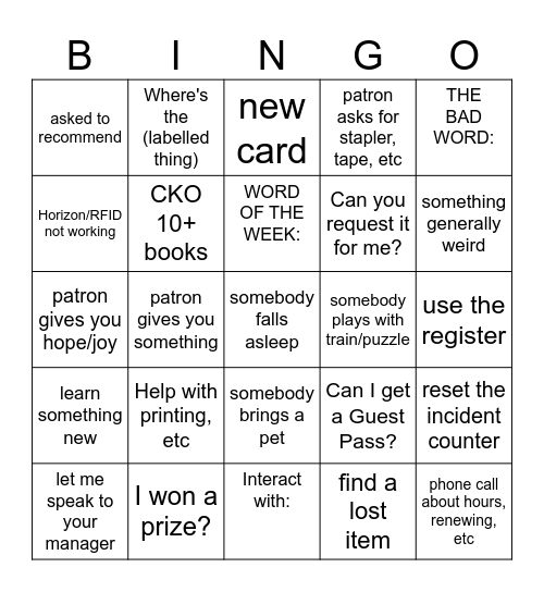 August Bingo Card