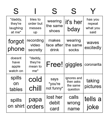 SISSY Bingo Card