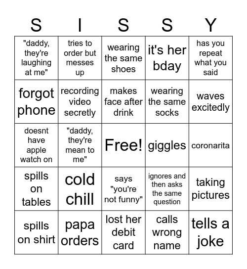 SISSY Bingo Card