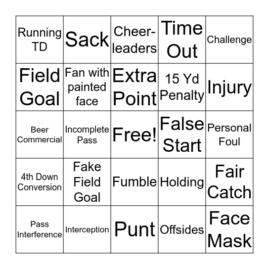 Football Bingo Card