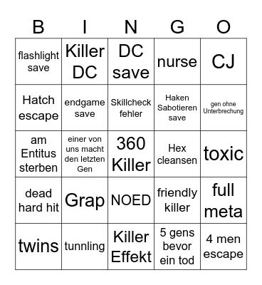 Dead by Daylight SURV Bingo Card
