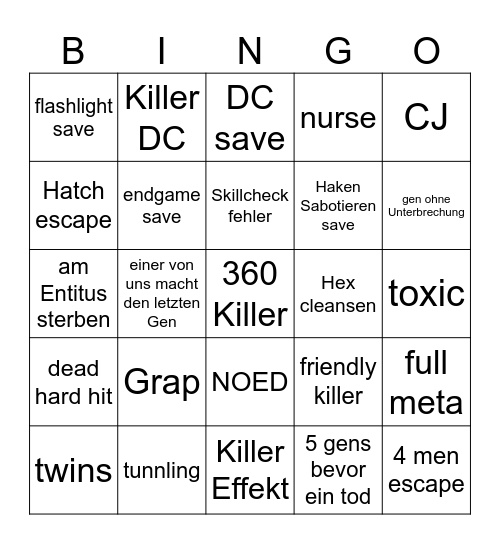Dead by Daylight SURV Bingo Card