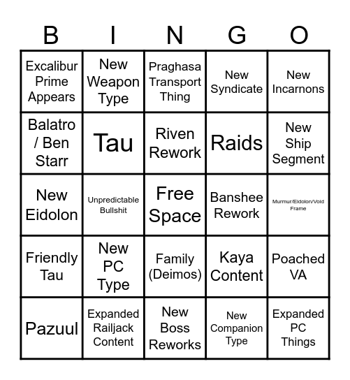Warframe Bingo Card