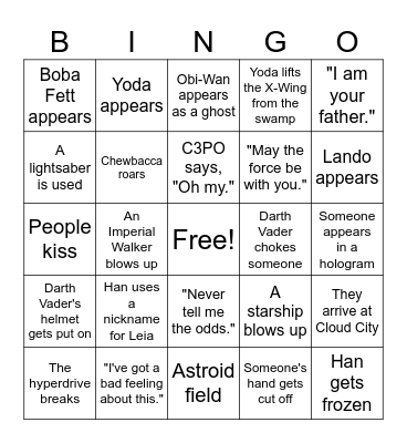 Star Wars Bingo Card
