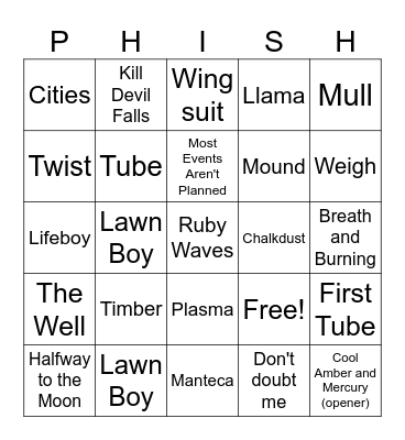 CLM Phish 7/19 Bingo Card