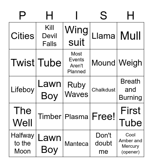 CLM Phish 7/19 Bingo Card