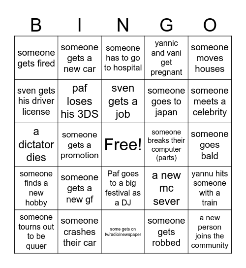 Paf Bosscock Bingo 2025 Bingo Card