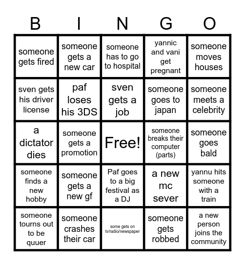 Bosscock crashout Bingo Card