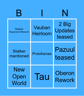 Tennocon 2025 Bingo Card