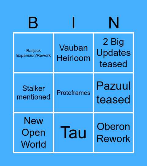 Tennocon 2025 Bingo Card