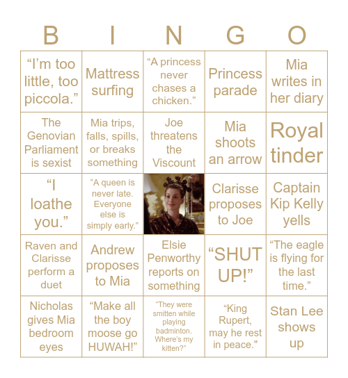 PRINCESS DIARIES 2 MOVIE Bingo Card