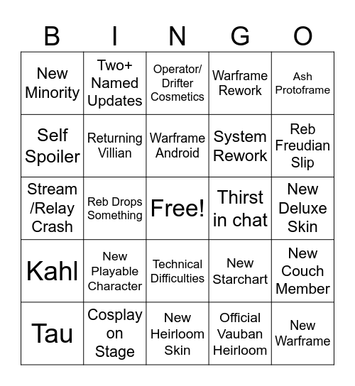 Tennocon Bingo Card