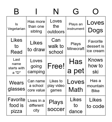 Get to Know You Bingo Card