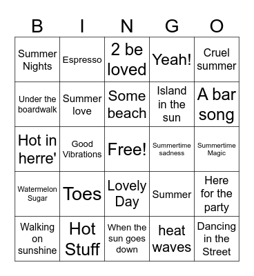 Summertime Bingo Card