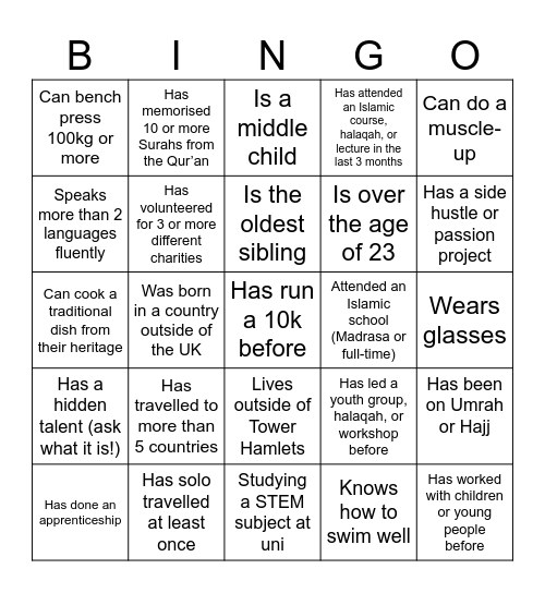 Unwind Bingo Card