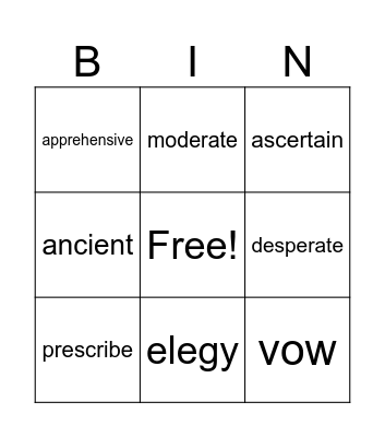 Vocabulary July 21-27 Bingo Card