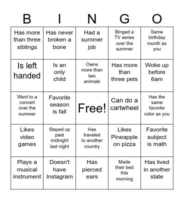 Find Someone Who... Bingo Card