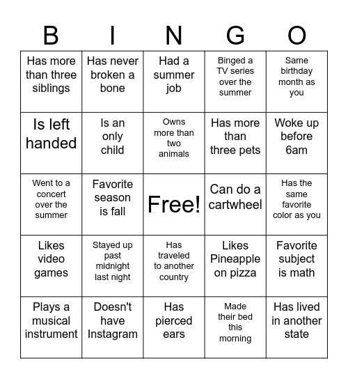 Find Someone Who... Bingo Card