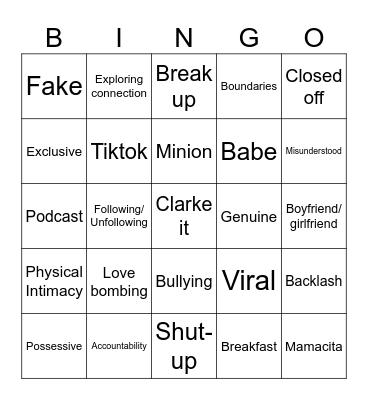 Love Island S7 Reunion Bingo Card