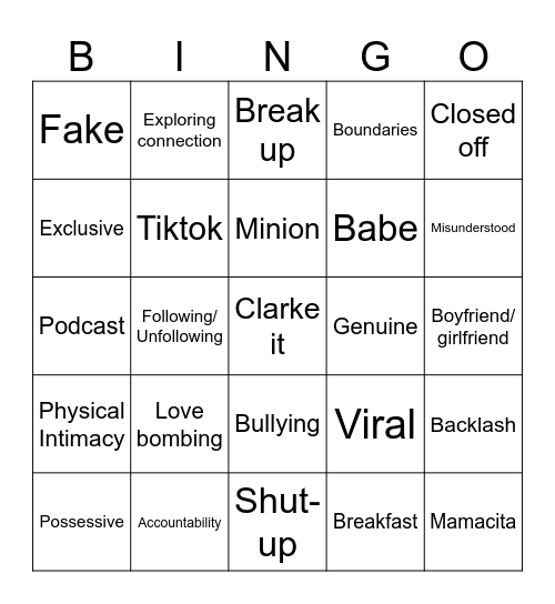 Love Island S7 Reunion Bingo Card