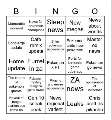 Pokemon presents Bingo Card