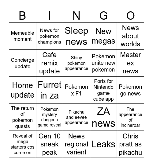 Pokemon presents Bingo Card