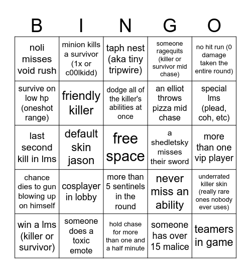 forsaken bingo Card
