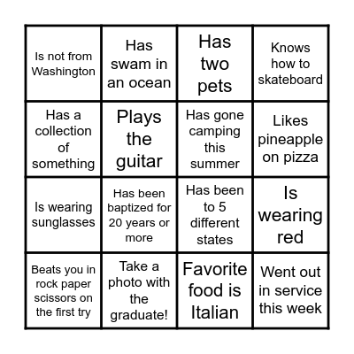 Let’s get to know eachother! Get the signature of someone who.. Bingo Card