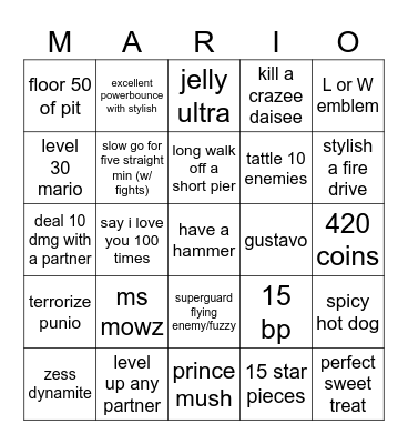 ttyd (NO DANGER MARIO) Bingo Card