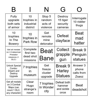 Batman: Arkham City Bingo Card