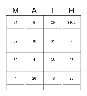 NUMBER STORIES Bingo Card