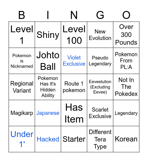 Pokemon Scarlet/Violet Surprise Trade Bingo Card