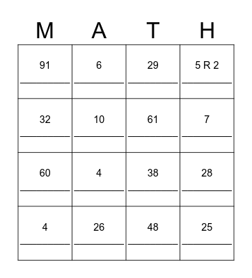 NUMBER STORIES Bingo Card