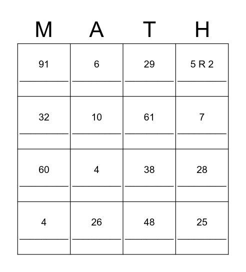 NUMBER STORIES Bingo Card