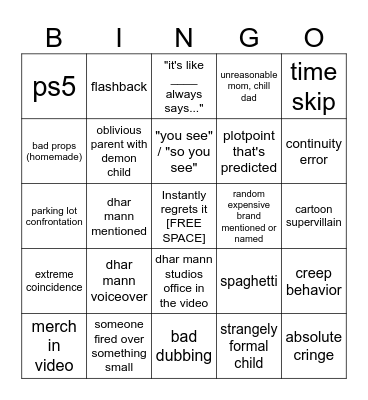 Dhar Mann Bingo v4 Bingo Card