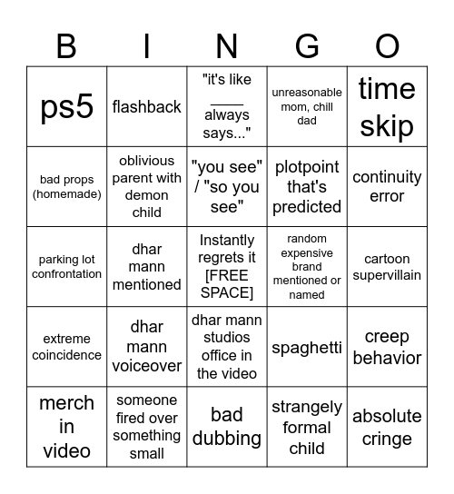 Dhar Mann Bingo v4 Bingo Card