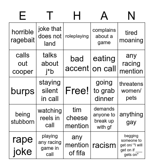 Johnson Bingo Card